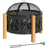 Outsunny Cuva pentru foc 2-in-1 &Oslash;75 x 58 cm Vatră cu protecție la sc&acirc;ntei C&acirc;rlig de &icirc;ntreținere Grătar Negru | Aosom Romania