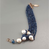 Cumpara ieftin Brățară Argint Aur Roz cu Agat Albastru Safir &amp; Perle Cultură. Bratara Magnifique, reglabilă, 19-24 cm. Cutie Cadou inclusă