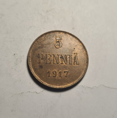 Finlanda 5 Pennia 1917 UNC Piesa de Colectie foto