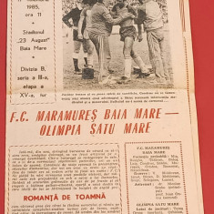 Program meci fotbal FC "MARAMURES" BAIA MARE - "OLIMPIA" SATU MARE(17.11.1985)