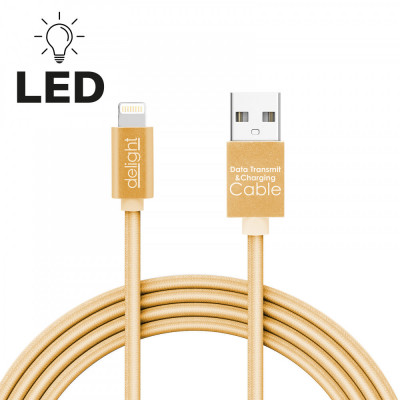 Cablu date incarcare iPhone lightning lumina LED 1m Delight auriu foto