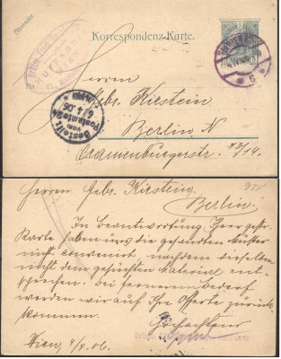 Austria &amp;Ouml;sterreich 1906 Postcard, Wien to Berlin, Germany K.321 foto