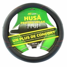 Husa volan Rogroup Trip, din piele ecologica, negru/gri foto
