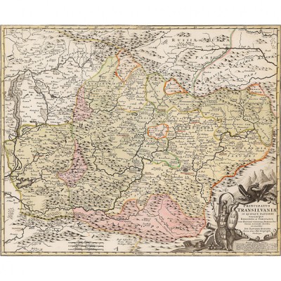 Harta Transilvania in cele cinci natiuni, J.B. Homann, cca. 1715, 50x60cm, repro foto