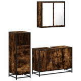 Cumpara ieftin Set mobilier de baie, 3 piese, stejar fumuriu, lemn prelucrat