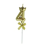 Lumanare pentru tort cifra 4, model coroana, gold, flippy, party