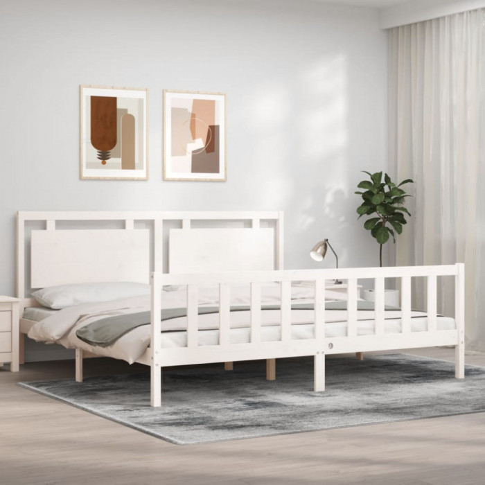 vidaXL Cadru de pat cu tăblie, alb, 180x200 cm, lemn masiv