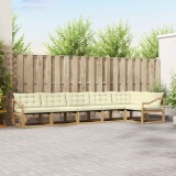 vidaXL Set mobilier gradina modular canapele exterior cu perne lemn acacia textilena alb crem 150