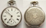j006 Ceas de buzunar german Halbmond und Reichskrone anii 1920 din ARGINT 0.800 46mm 73g frumos cu cifre romane functional