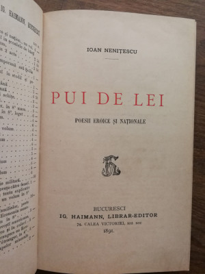 Ioan Nenitescu - Pui de lei, 1891, editia 1 foto