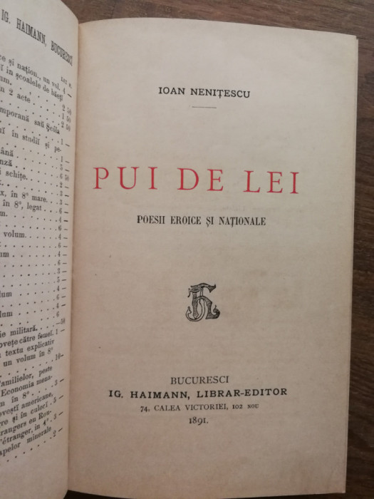 Ioan Nenitescu - Pui de lei, 1891, editia 1