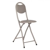 Taburet Pliabil cu Spătar, Metalic, Taupe, 30x44cm, &Icirc;nălțime Spătar 74cm, Greutate Maximă 100kg, Oem