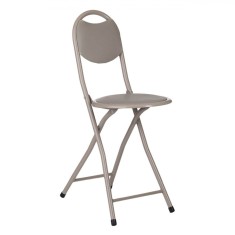 Taburet Pliabil cu Spătar, Metalic, Taupe, 30x44cm, &Icirc;nălțime Spătar 74cm, Greutate Maximă 100kg