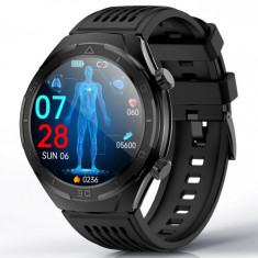 Smartwatch iSEN FD02 Negru, 1.46 HD, Imbunatatire somn, Glicemie, PPG+ECG, HR, Apel Bt, SOS, Asist. vocal, Ingrijire de la distanta