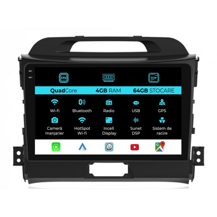 Navigatie Dedicata Kia Sportage (2010-2016),QuadCore, 9Inch, 4Gb Ram, 64Gb Stocare, Carplay