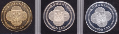 Romania 3 x 100 lei 1999 VIZITA S.S. PAPA IOAN PAUL II IN ROMANIA Pattern foto