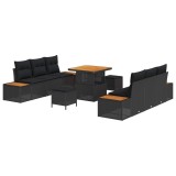 vidaXL Set de canapele pentru grădină cu pernă 9 pcs Negru Rattan poli 3364814
