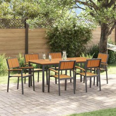 vidaXL Set de masă pentru grădină 7 pcs negru și maro 180 x 90 x 75 cm