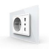 Cumpara ieftin Priza dubla italiana Livolo alba cu rama din sticla, standard italian