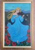 FATA CU VIOARA tablou original pictat manual pe panza 50x80 cm