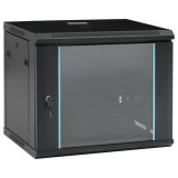 Dulap Server Montare Perete vidaXL 9U 19&quot; IP20 600x450x510mm Negru, Otel, Usa Sticla, Rack Retea