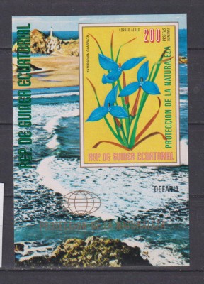 GUINEA ECUATORIALA 1976 FLORA MI: BL. 235 NEDANTELAT MNH foto