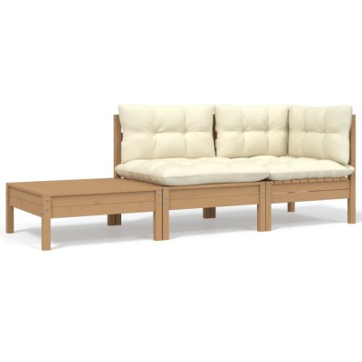 Gossi set mobilier gradina cu perne crem, 3 piese, lemn masiv de pin foto