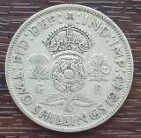 (A833) MONEDA DIN ARGINT ANGLIA - 2 SHILLINGS 1943, REGELE GEORGE AL VI-LEA, 11,31 GRAME, PURITATE 500, Europa