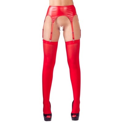 Ciorapi cu Jartiere - Mandy Mystery Set Ciorapi Rosii si Portjartier cu Aspect Mat Large-Xlarge foto