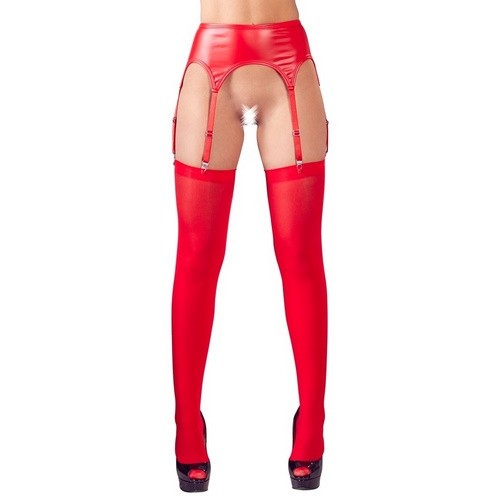 Ciorapi cu Jartiere - Mandy Mystery Set Ciorapi Rosii si Portjartier cu Aspect Mat Large-Xlarge