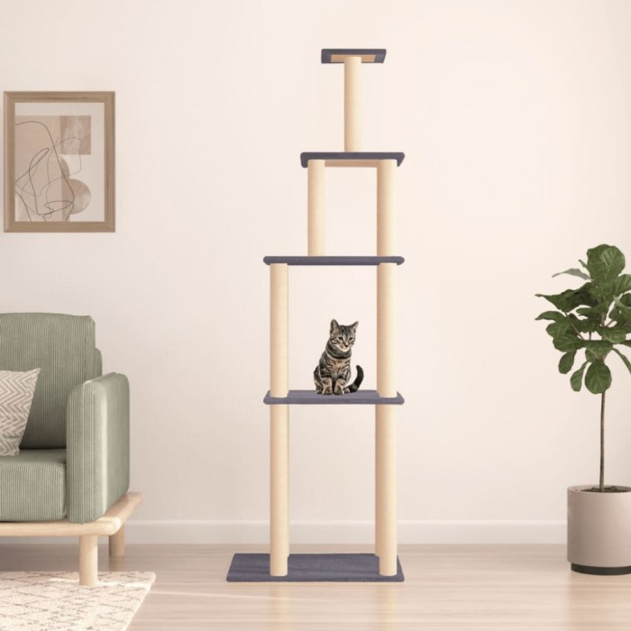 vidaXL Ansamblu pisici cu st&acirc;lpi din funie sisal, gri &icirc;nchis, 183 cm