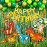 Set de baloane cu dinozauri pentru petrecere aniversara, zi de nastere pentru copii, 100 de piese, latex si folie, verde si auriu