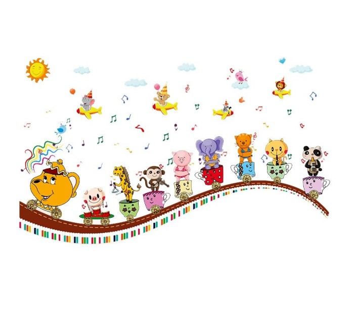 Sticker decorativ, Trenulet cu animale, 130 cm, 1450ST