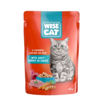 Wise Cat, Plicuri hrana umeda pentru pisici, curcan in sos, 24x100g foto