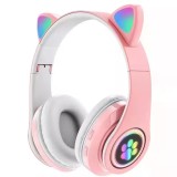 Casti audio wireless pentru copii, Cat Paw Ear, roz OMC, Casti On Ear