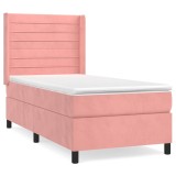 Cumpara ieftin Pat box spring cu saltea, roz, 80x200 cm, catifea