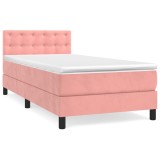 Cumpara ieftin Pat box spring cu saltea, roz, 90x190 cm, catifea