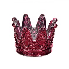 Suport Lum&acirc;nare Sticlă, Model Coroană cu Buline, Culoare Mov, Diametru 8x5cm