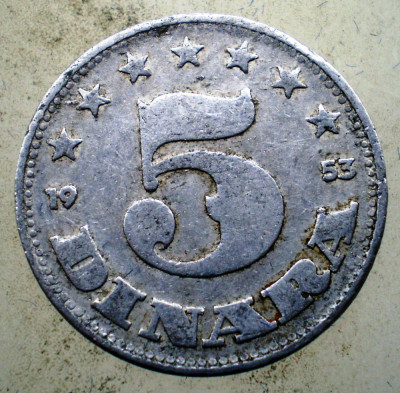1.643 YUGOSLAVIA JUGOSLAVIA IUGOSLAVIA 5 DINARA DINARI 1953 foto
