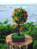 Bonsai artificial cu flori portocalii 28 cm