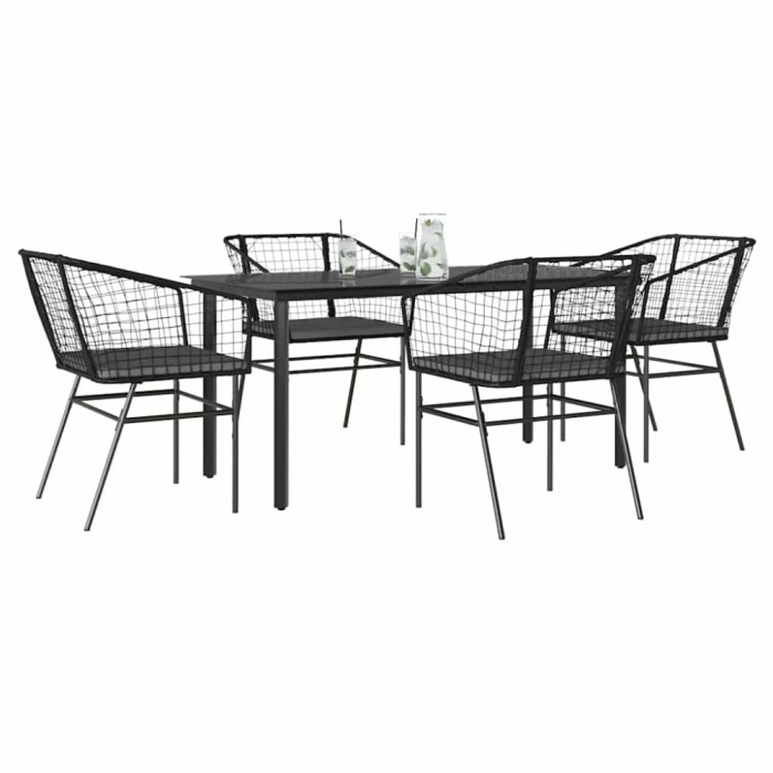 Gossi set de sufragerie de gradina 5 piese neagra sticla poly rattan