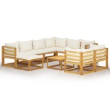 Cumpara ieftin Set mobilier gradina cu perne 10 piese crem lemn masiv acacia