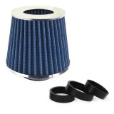 Filtru de aer conic universal albastru AMiO, cu 3 adaptoare si colier, diametre interioare 76-70-65-60-55 mm, dimensiuni 160x155x118 mm