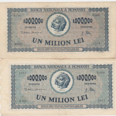 ROMANIA 2 X 1000000 LEI 1947 VF+ VARIANTE DE CULOARE