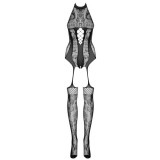 Obsessive Bodystocking Catsuit F240 Negru Decupaj Inghinal Floral XLarge-2XLarge Poliamida Elastan