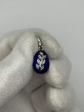 LANT + PANDANTIV AUR alb 14K - OU de Paste + Email Albastru - Model Faberge - Grecia !