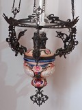 Superba Lampa completa antica de tavan cu maiolica, dragon, ingeras, barca...120x42cm, Lustre
