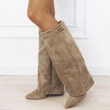 Cizme bej elegante cu toc comod 9501A 113