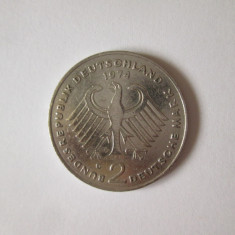 Germania Federala/R.F.G. 2 Mark 1974 G Karlsruhe-Konrad Adenauer