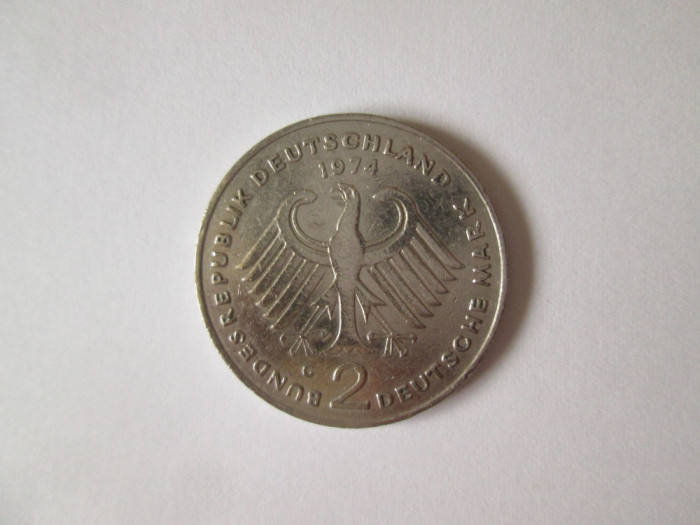 Germania Federala/R.F.G. 2 Mark 1974 G Karlsruhe-Konrad Adenauer